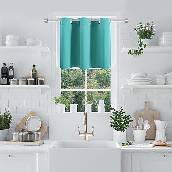 ChrisDowa Blackout Curtains 36 Inches Long for Living Room, Grommet Thermal Insulated Room Darkening Curtains for Bedroom (1 Panel Set, Teal, 52W x 36L)