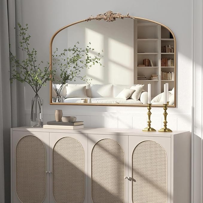 Arched Vintage Large Mirror: 48"x33" Oversize Champagne Gold Antique Wall Mounted Mirror - Baroque Traditional Ornate for Fireplace/Bathroom/Entryway - Gift Idea for Fashion-Conscious