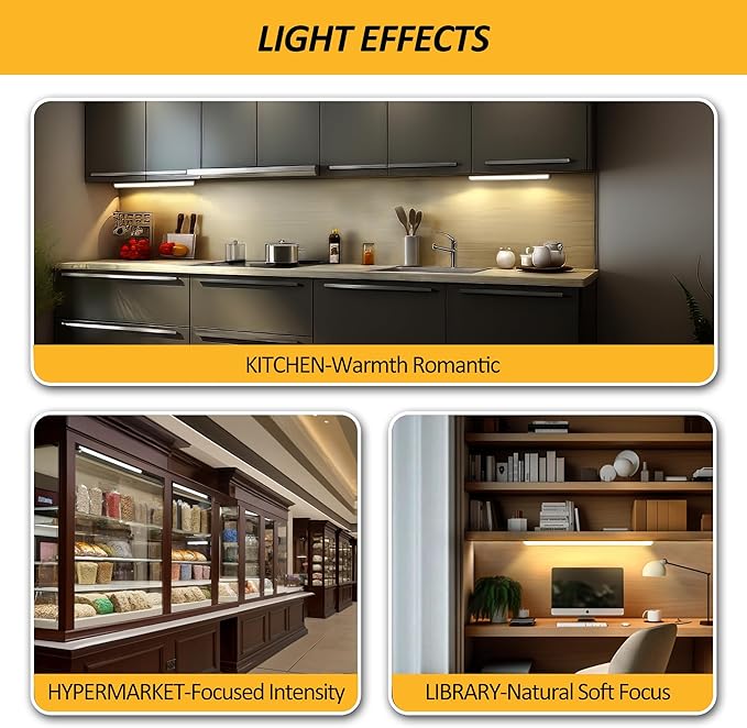 16 Inch LED Under Cabinet Lighting, Hardwired & Plug in, Linkable, Dimmable, 3CCT Selectable Kitchen Cabinet Light, CRI93