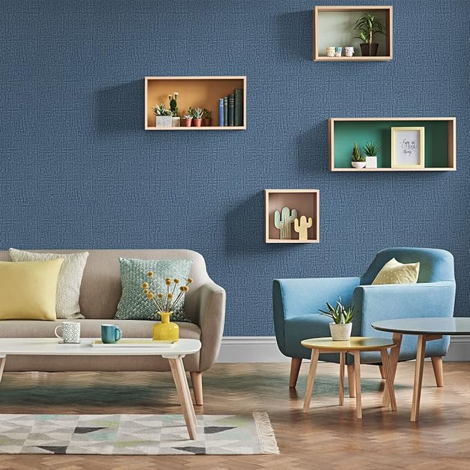 Blue Wallpaper Grasscloth Peel and Stick Wallpaper 17.7inch x 118.1inch Textured Wall Paper Stick and Peel Blue Contact Paper Grasscloth Faux Linen Removable Navy Waterproof Self Adhesive Vinyl