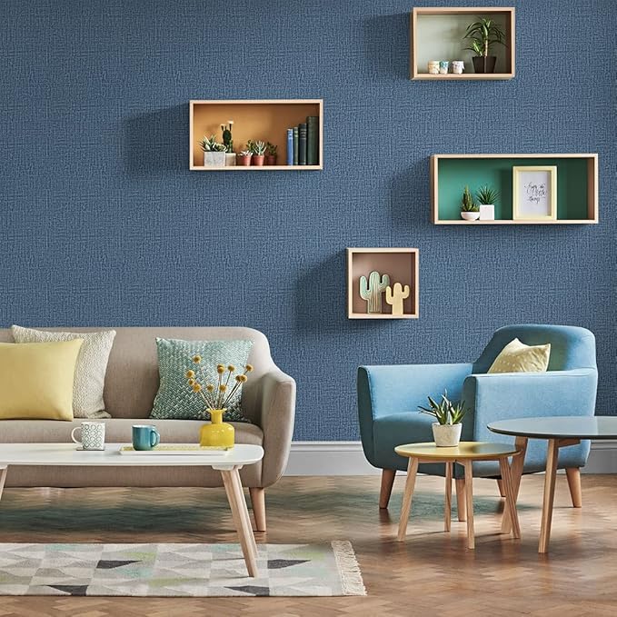 Blue Wallpaper Grasscloth Peel and Stick Wallpaper 17.7inch x 196.8inch Textured Wall Paper Stick and Peel Blue Contact Paper Grasscloth Faux Linen Removable Navy Waterproof Self Adhesive Vinyl