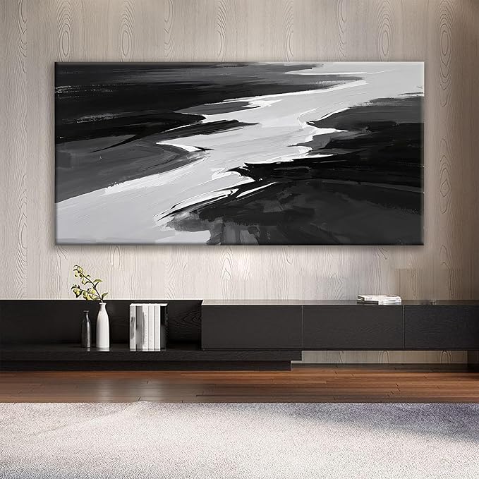 Large Abstract Wall Art For Living Room Black And White Wall Art Painting Artwork Canvas Art Wall Decor Simple Picture Abstract Wall Decor Bedroom Office 29"X 58"
