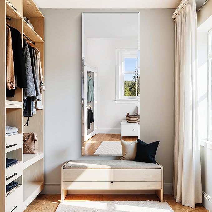 KOCUUY Beveled Mirror, 60x24 Inch Large Frameless Bathroom Mirror for Over Sink, Upgraded Shatterproof Beveled Unframed Design Mirror for Bathroom, Bedroom, Hang Horizontal/Vertical