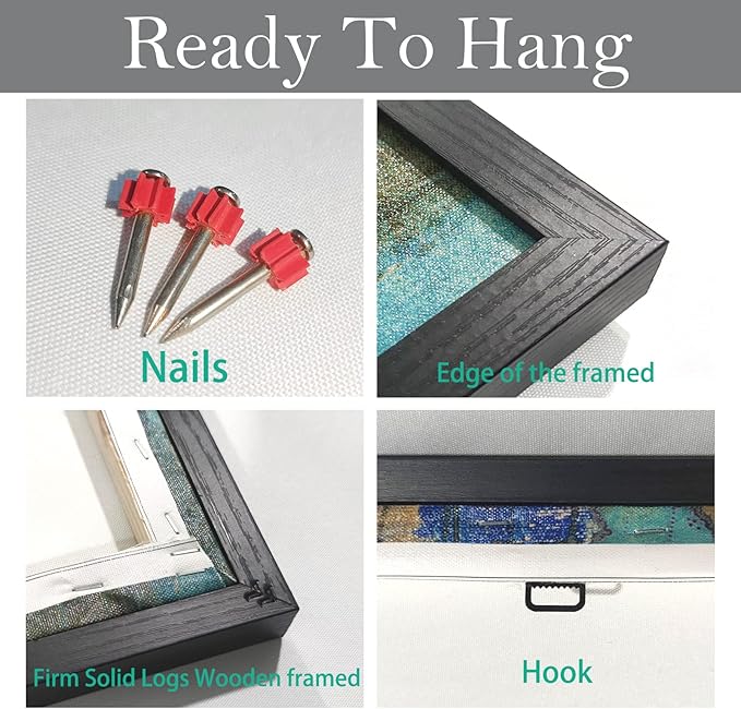 Large World Map Canvas Prints Wall Art for Living Room Office "29x58" Green World Map Picture Artwork Decor for Home Decoration Black Framed Wall Art