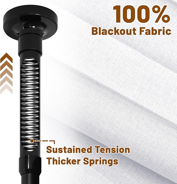 AJAZZ Privacy Curtains for Room Divider with Blackout & Soundproof (White, W100 x L96 in, 1 Panel)+ No Drill Curtain Rod(H) 43-120×(W) 35-100 in, Wall Divider for Bedroom/Studio/Office Curtain