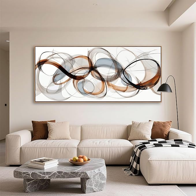 Large Abstract Framed Canvas Wall Art for Living Room, Bedroom, Office - Textured Brown Modern Artwork for Walls - Minimalist Home and dining room Decor Wood decorations