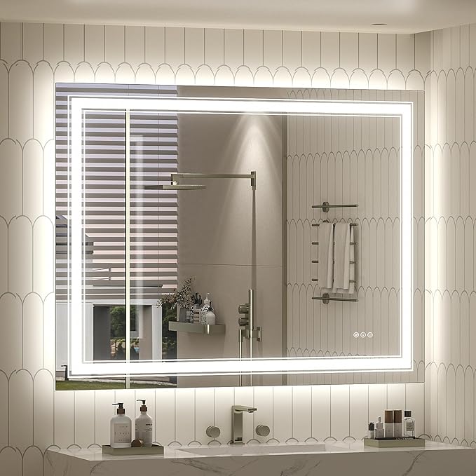 44x36 LED Bathroom Mirror, Lighted Mirror for Bathroom Wall, Backlit and Front lit, Dimmable, Anti-Fog, Shatterpoof, Memory (Horizontal/Vertical)