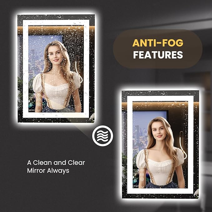 LOAAO 23.6"x31.5" LED Mirror for Bathroom, Lighted Bathroom Mirror with Lights, Anti-Fog, Dimmable, Memory Function, Easy to Install, Clear Reflection