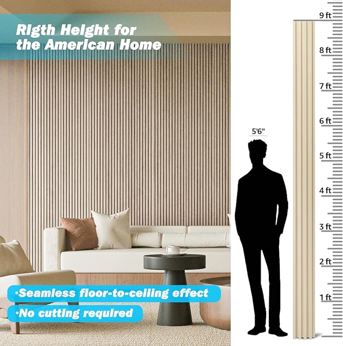 Art3d Slat Wood Wall Paneling for Interior and Ceiling Decoration - Pack of 4pcs + 1pc End-Trim, Size 108 x 5.7in.- Ashtree