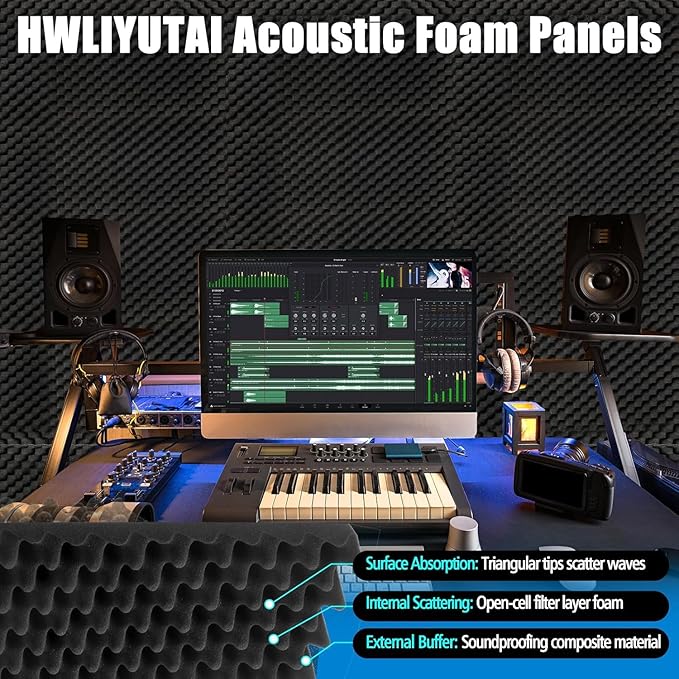 4 Pack Acoustic Panels, 48x24x2” Egg Crate Soundproof Foam Wall Panels High Density Noise Canceling Studio Foam Wall Panels for Echo Absorption Home Office (Black 4 Pack, 48"x24"x2")