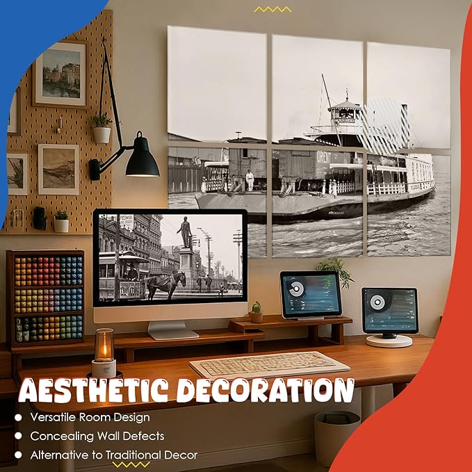 Acoustic Wall Panel 6 Pack, 23.6"x23.6"Decorative Art Soundproof Panel, Sound Absorb Self-Adhesive Panel, Acoustic Treatment for Studio, Home Theater, Office (Carrier at New Orleans 1910)