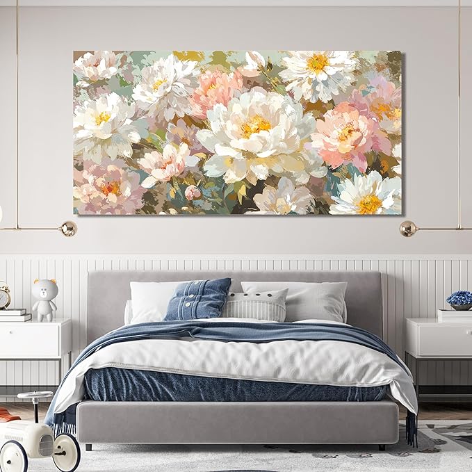 Canvas Wall Art Decor Large Wall Art for Living Room Colorful Flowers Wall Art Prints Artwork for Walls Oversized Botanical Wall Art Pictures Modern Canvas Art Wall Decor Bedroom Office Decor 29"X58"