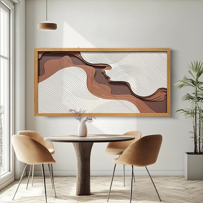 BrightA Creative wood carving relief wave-shaped large-scale wall decoration. Masterful craftsmanship with wooden frame. Suitable for study rooms and entrance halls to enhance the space's style and aesthetic appeal. Artwork hanging piece 23.6"x47.2"