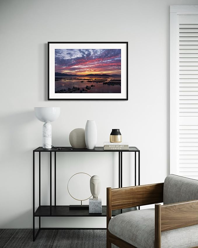 Oriental Beauty: Stunning Feng Shui Landscape Wall Art Prints for Home Decor in 3 Sizes (Serene Sunset Over a Coastal Fishing Village, 20" x 30")
