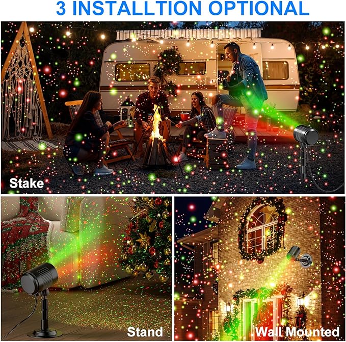 Christmas Laser Projector Light Outdoor: Green Red 2 Color Firefly Laser Lights, IP65 Waterproof Star Projector Lights Show Decor for Garden Yard Holiday Party, Christmas Halloween New Year Gift