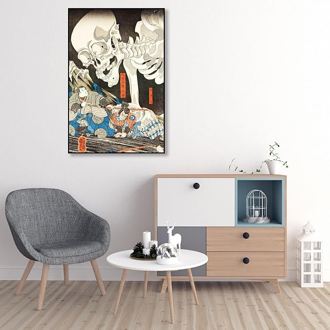 OKRA Utagawa Kuniyoshi Canvas Wall Art Defying The Skeleton Poses Poster Japanese Ukiyo-E Woodcut Art Animal Nature Landscape Poster Japanese Classic Wall Decor Unframed 20×30in/50×75cm