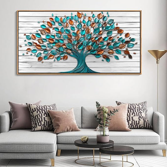 Mofutinpo Tree of Life Wall Art for Living Room, Office, Bedroom & Kitchen - Framed Canvas Painting, 24x48IN