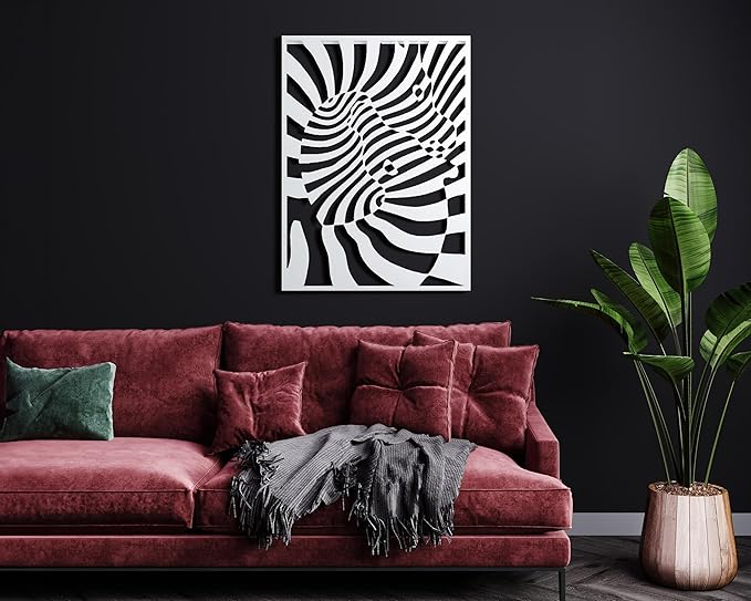 NEODECO Dancing Zebras Metal Wall Art, Black White Animal Wall Decor for home, 3d geometric illusion art sculpture for living room & for bedroom, (White, Large)