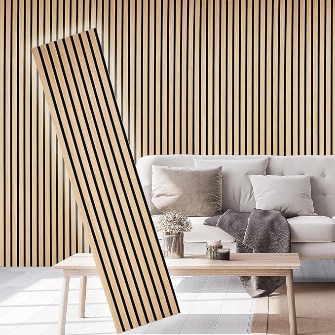 2 Piece Wood Slat Acoustic Panels for Stylish Decor and Noise Reduction, 3D Textured Panel for Ceiling and Wall - White Oak (94.5 L x 12.6 W in)