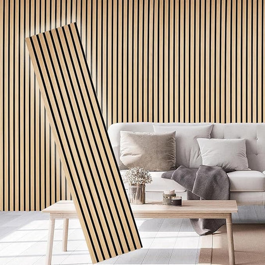 2 Piece Wood Slat Acoustic Panels for Stylish Decor and Noise Reduction, 3D Textured Panel for Ceiling and Wall - White Oak (94.5 L x 12.6 W in)