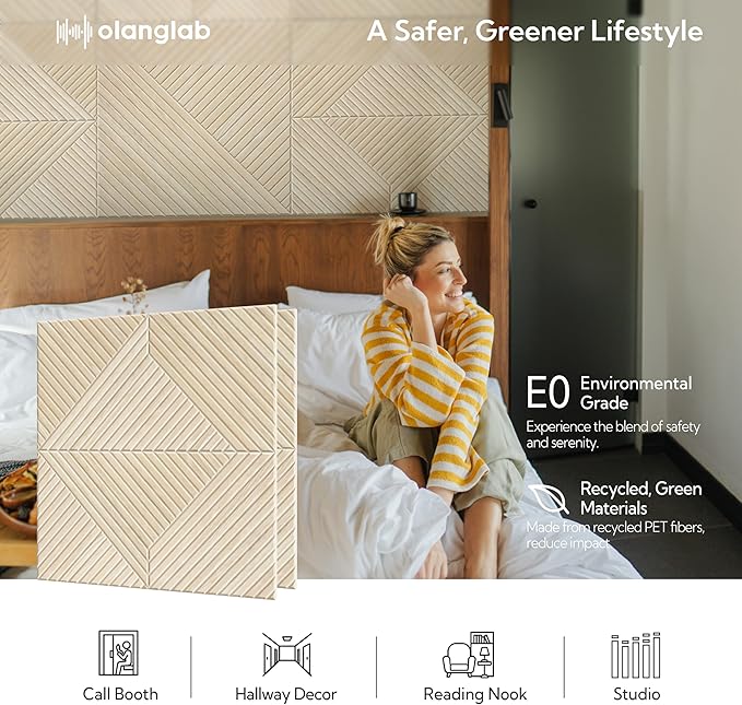 Olanglab Peel and Stick Wall Panels 6 Pack, 23.6 x 23.6 per Wall Panels, Acoustic Wall Panels, Sound Absorbing Wall Art for Home Studio and Office, Light Natural Oak Pattern, Diamond Design