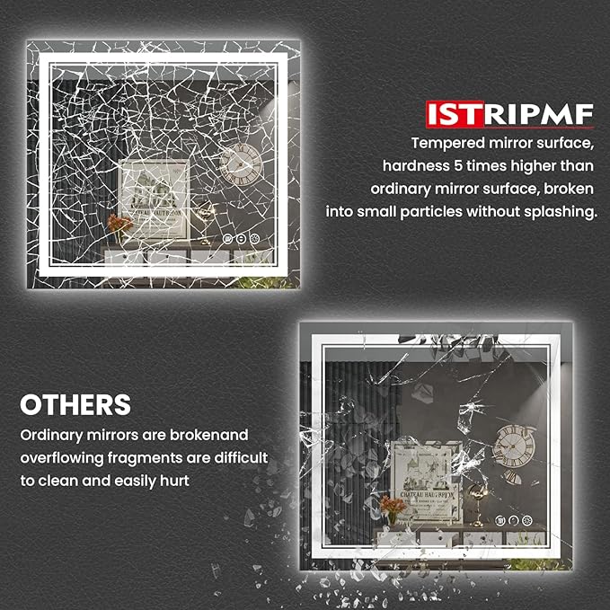 40 x 24 Inch LED Bathroom Mirror with Lights, Front Light and Backlit Anti-Fog Dimmable Memory Lighted Vanity Mirror, Shatterproof Wall-Mounted Led Mirror for Bathroom