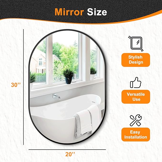 Bathroom Mirror for Wall,30''x20'',Black Oval Mirror for Bedroom Entryway Bathroom, Metal Framed Vanity Mirror(30''x20'',Black)