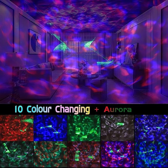 Christmas Laser Projector Lights - Waterproof Holiday Projector Outdoor with 10 Color, Aurora & Ocean Wave Pattern, Outside Landscapes Spotlights for House,Garden,Yard Halloween Christmas Decoration