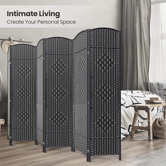 6 Panel Room Divider,6Ft Folding Privacy Screen,Tall - Extra Wide Foldable Panel Partition Wall Divider with Diamond Double-Weaved Hand-Woven Design Room Screen Divider