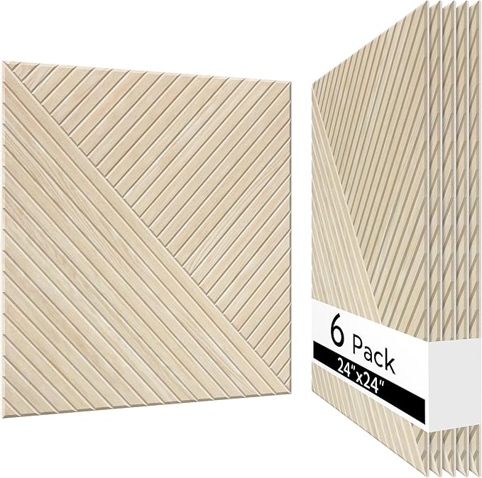 Olanglab Peel and Stick Wall Panels 6 Pack, 23.6 x 23.6 per Wall Panels, Acoustic Wall Panels, Sound Absorbing Wall Art for Home Studio and Office, Light Natural Oak Pattern, Diagonal Stripes
