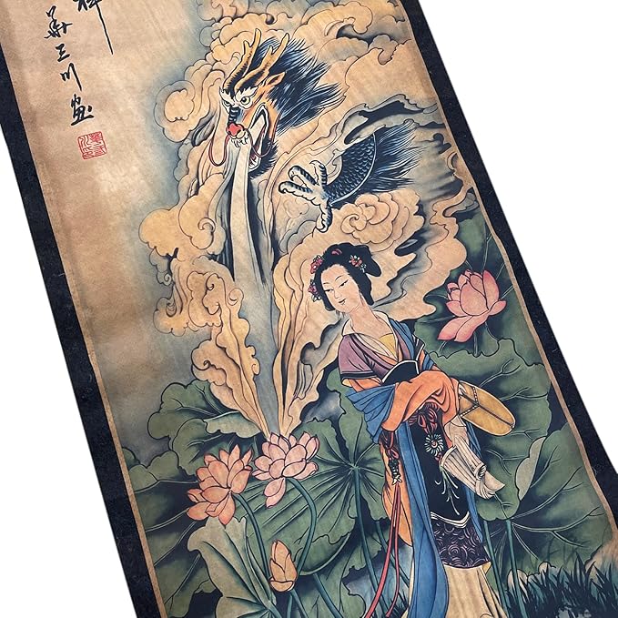 CIFIBIFUN Wall Flying Apsaras Traditional Art Prints Posters Painting Vintage Style,4 Panels Super Large Home Decorative Wall (Super Old Aging Paper, B Japan Painting)