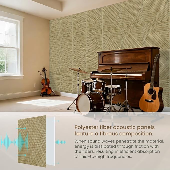 Acoustic Panels, 6 Pack 23.6" x 23.6"x 0.4" Soundproof Wall Panels, Decorative Acoustic Wall Panels, Self-Adhesive Sound Absorbing Panels for Home, Office, Studio, UV Printing Wood-Pattem (B)