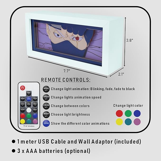 Anime LED Light Box, Manga Shadow Box Frame, Paper Cut, Table Lamp for Anime Enthusiasts, RGB Multi Color, Night Light for Room Decor, Unique Anime Desk Decor (Kakashi)