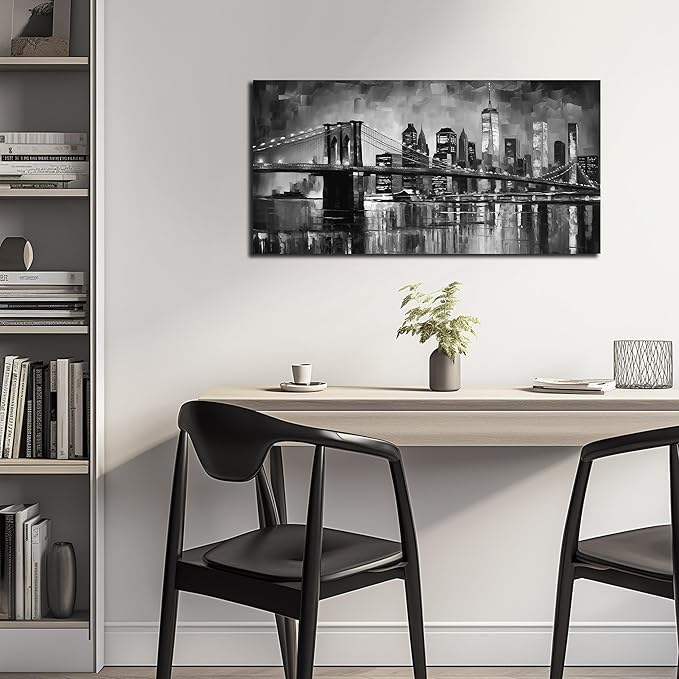 Brooklyn Bridge Canvas Wall Art for Bedroom Black and White Wall Decor for Living Room City Office Wall Art Ready to Hang 20 x 40 Inch