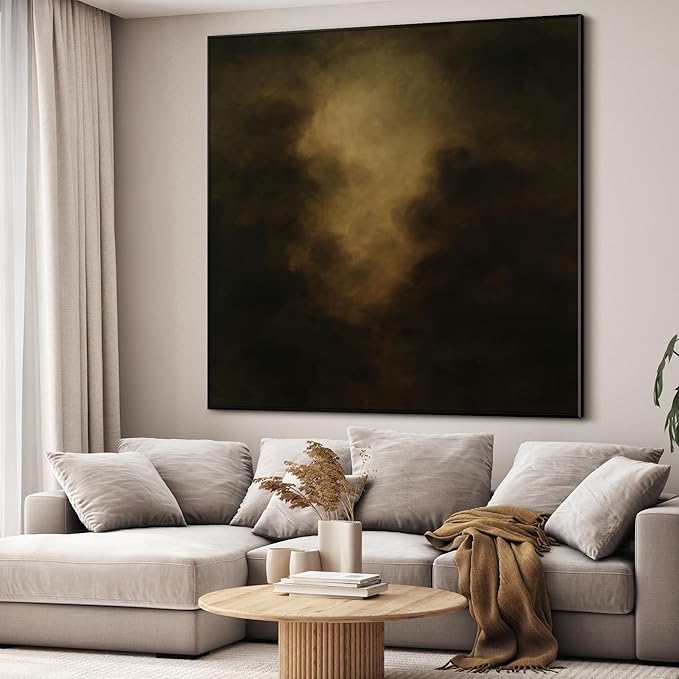 46"x46" XL Framed Wall Art - Golden Mist Abstract Moody Dark Atmospheric (Frame Assembly Required)