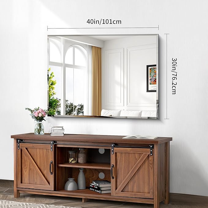 Beveled Bathroom Mirror, 30x40 Large Frameless Mirrors for Over Sink, Upgraded Shatterproof Beveled Frameless Vanity Mirror for Bathroom,Bedroom,Living Room and Entryway