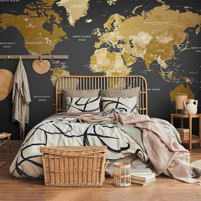 artgeist Premium Wall Mural World Map 98x69 in - XXL Non-Woven Wallpaper Fleece Wall Decor Photo Print Picture Image Design Home Map of The World k-A-0092-a-a