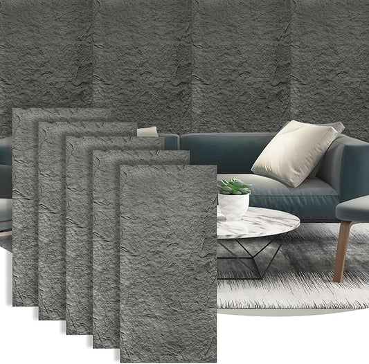 5-Pack 3D Faux Stone Wall Panels, PU Cement-Texture Wainscoting Panels for Interior Walls – Waterproof & Lightweight, Covers 38.7 Sq.Ft, 47.2" x 23.6", for TV Wall, Office, Living Room,Gray