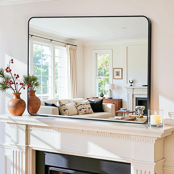 Antok Wall Mirror, 30"x40" Bathroom Vanity Mirror, Anti-Rust HD Tempered Glass, Wall Mounted Mirrors for Living Room, Entryway, Black Frame, Rect