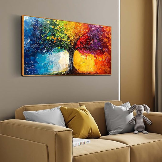 Colorful Tree Artwork for Living Room - Modern Prints Wall Art for Office - Framed Canvas Wall Art Size 24" x 48"