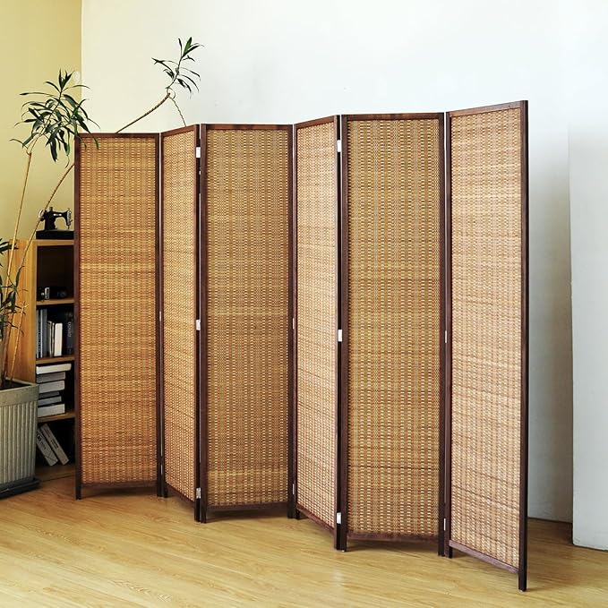 6 Panel Room Divider Screen,5.6 FT Tall Bamboo Divider Folding Privacy Screen,Freestanding Room Divider for Room Seperation,Brown