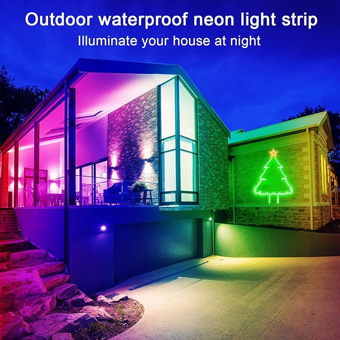 50Ft Led neon Rope Lights Music Sync IP65 Waterproof Flexible Led Rope Lights 40Key Remote/APP Control,Outdoor RGB Neon Lights, DIY Wall Decor Led Neon Strip Lights for Bedroom Indoor.