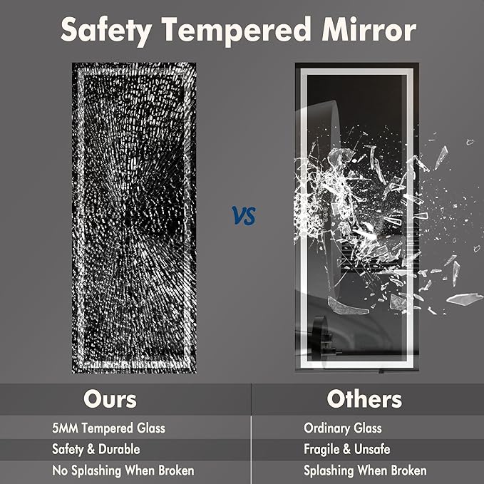 60x24 LED Bathroom Mirror with Lights, Backlit + Front Lit, Dimmable, Anti-Fog, Lighted Bathroom Vanity Mirror for Wall, Memory Function, Shatter-Proof (Horizontal/Vertical)