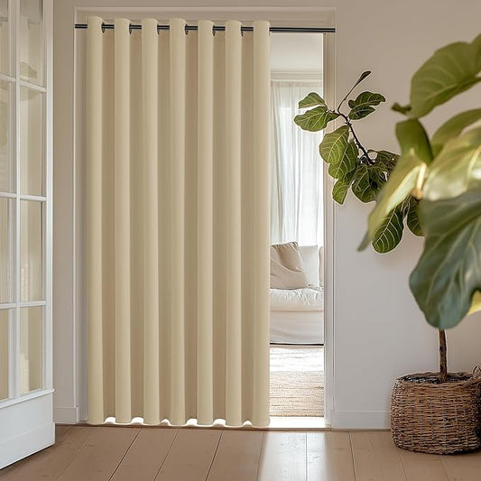 ChrisDowa Room Divider Curtain 120 Inches Long, Wide Blackout Sliding Door Curtain for Bedroom, Room Darkening Privacy Window Drape for Patio Door (1 Panel Set, Biscotti Beige, 100 x 120 Inch)
