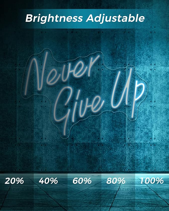 NEVER GIVE UPLED Neon Sign for Wall Decor,Neon Lights Party Decorations, USB Powered Switch Neon Lights lighting adjustable for Office Room, Gym Room, Man Cave, Gamer Room