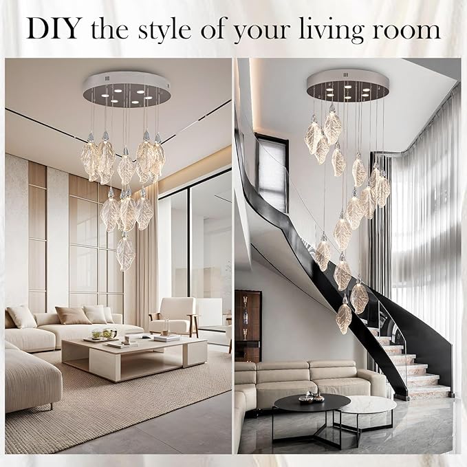 Large Chandeliers for High Ceilings, 20-Lights Modern LED Long Staircase Chandeliers, H78 Bionic Leaf High Ceiling Foyer Chandelier, Big Chandelier Light Fixture for Foyer Entryway-Silver