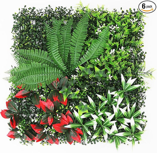 Artificial Grass Wall Panels 20"x20"(6pcs), Boxwood Hedge Green Wall Decor with Various Styles, Greenery Backdrop Privacy Screen for Indoor Home Wedding Birthday Decor Outdoor Patio (A04)