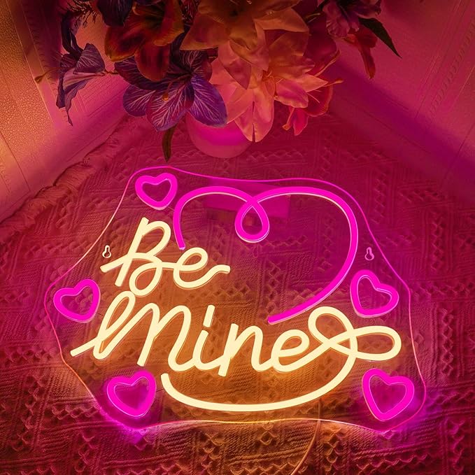 Looklight Be Mine Neon Sign Warm and Pink Hearts Led Neon Light for Wall Decor Colorful Neon Light Up Signs for Coffee Shop Bar Wedding,Engagement,Birthday Party,Girl Bedroom Gifts