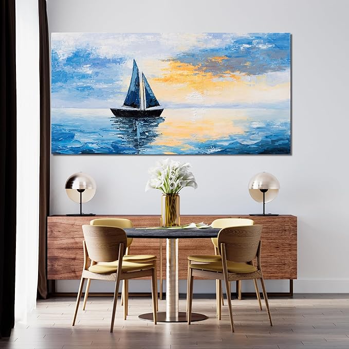 Canvas Wall Art Decor Large Wall Art Pictures for Living Room Artwork for Walls Blue Coastal Wall Art Prints Landscape Natural Wall Art Decor Art Work for Home Office Kitchen Wall Decor 24" x 48"