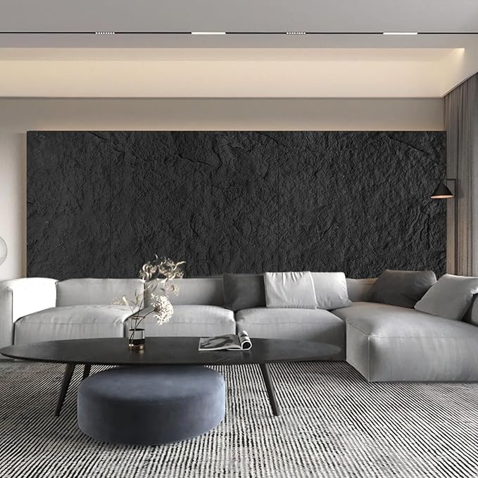 5-Pack 3D Faux Stone Wall Panels, PU Cement-Texture Wainscoting Panels for Interior Walls – Waterproof & Lightweight, Covers 38.7 Sq.Ft, 47.2" x 23.6", for TV Wall, Office, Living Room Black